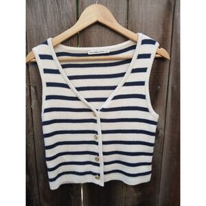 Abercrombie & Fitch Mara Gold Button Up Nautical Stripe Sweater Vest Crop Sz S
